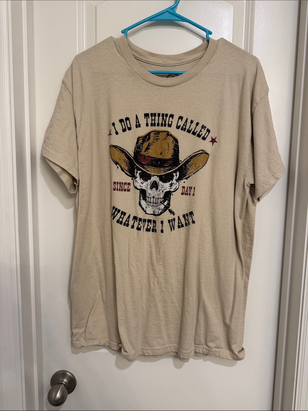 Graphic Skull Cowboy Tee - Beige
